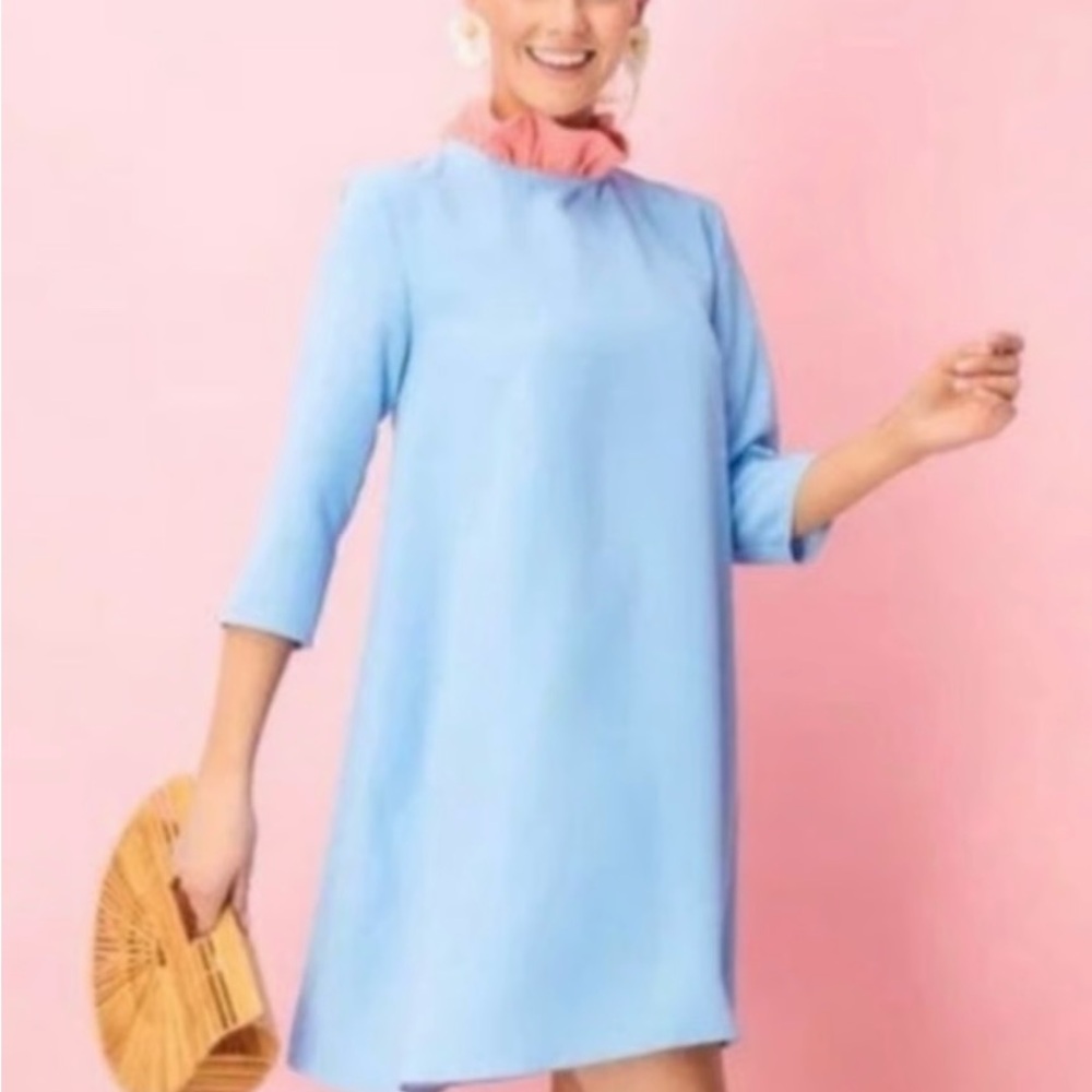Tuckernuck Blue Women's Dress w pink ruffle collar